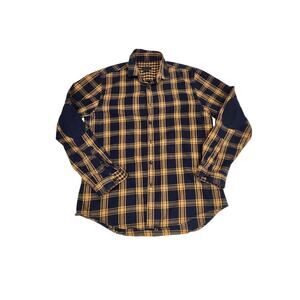 Zara Men's Flannel Plaid Shirt - Dark Blue & Gold, Medium